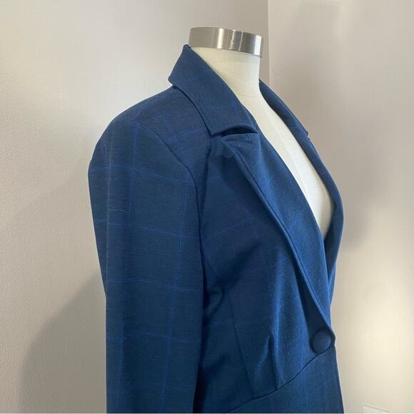 CAbi Windowpane Blazer Blue Plaid One Button Career Work Jacket Sz 12 - Picture 10 of 12